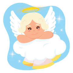 Isolated cute angel cartoon character on clouds Vector