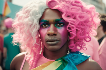 Gorgeous black transgender with makeup on festival generative AI