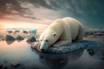 Lonely polar bear on ice chunk generative AI