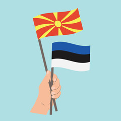 Flags of North Macedonia and Estonia, Hand Holding flags