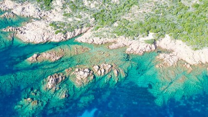 The Tranquil Harmony of Nature: Aerial Panorama of the Unspoiled Rocky Coastline and Turquoise Waters near Bonifacio, Corsica