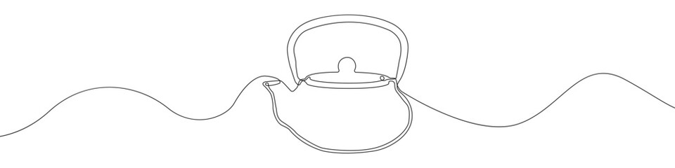 Teapot, kettle sign line continuous drawing vector. One line Teapot, kettle vector background. Teapot, kettle icon. Continuous outline of Teapot, kettle. Linear Teapots, kettles design.