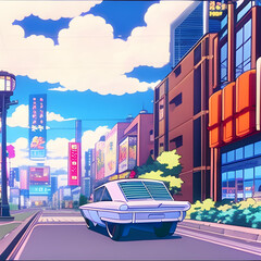 City, illustration in anime style