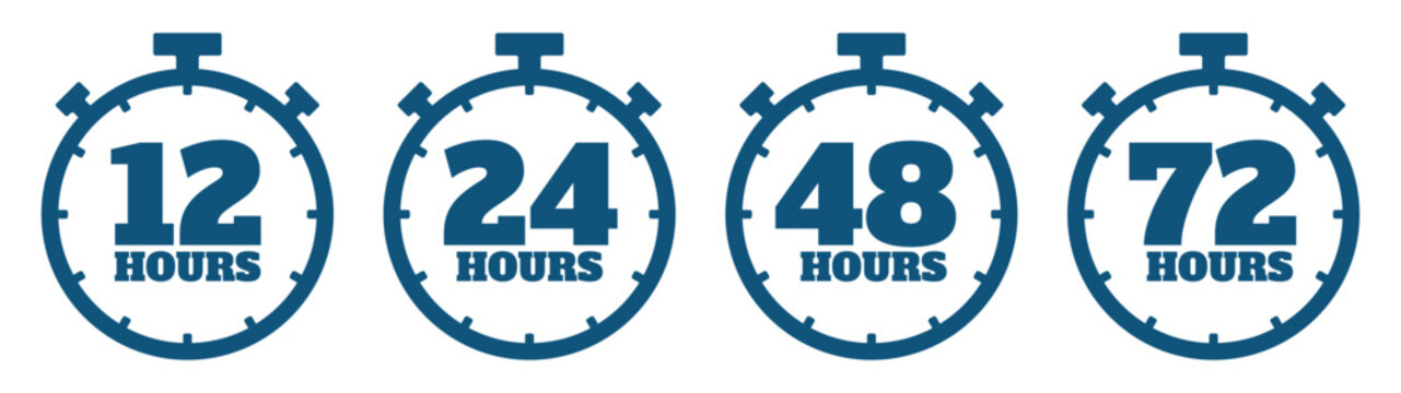 12, 24, 36, 48 hours icon vector. Security Protection 24 hours. Flat Vector illustration. Clock vector icon. 24 hours icon