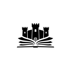 Castle rise from a book logo icon isolated on transparent background