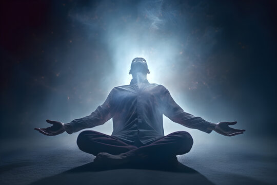 man in transedental meditation, chakra meditation, zen, unfoldment, astral projection, out-of-body mediumship, dream, spiritual