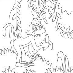coloring book page for kids cute monkey