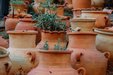 Clay pots at the ruins of the Roman baths in the center of Beirut