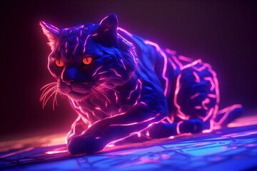 neon mesmerizing chaos cat, dynamic composition and dramatic lighting. generative AI