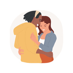 Making up isolated cartoon vector illustration. Couple making up at date, teens hugging and laughing, happy teenagers in love, romantic relationship, city environment vector cartoon.