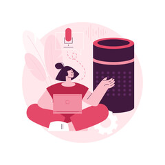 Smart speaker abstract concept vector illustration. Voice-activated smart assistant, virtual home automation hub, internet of things, integrated command device, touch navigation abstract metaphor.