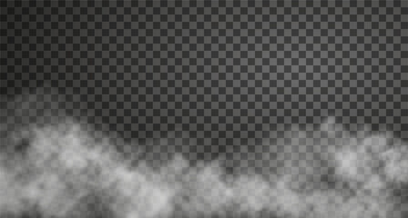 Vector haze effect isolated on transparent backdrop. White spooky steam, smoke and fog cloud