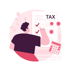 Filing the taxes abstract concept vector illustration. File income tax return, gather paperwork, employer form, earnings statement documents, tax preparation online software abstract metaphor.
