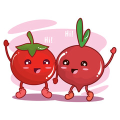 Cute radish and tomato vegetable Vector