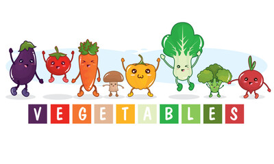 Group of cute colored vegetables characters Vector