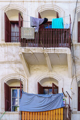 House wall with laundry, Old city of Casablanca