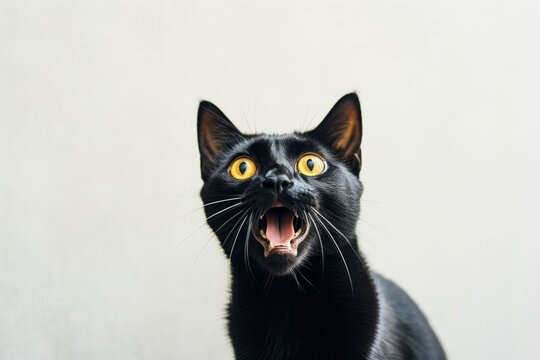Group portrait photography of a happy bombay cat begging for food against a minimalist or empty room background. With generative AI technology