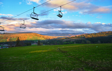Panorama of snowy Tatra mountains in spring, south Poland