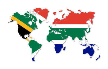 south africa flag on globe maps with blurred shadow