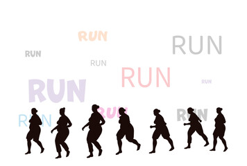 The silhouettes of women running in the background with the word 'Run'