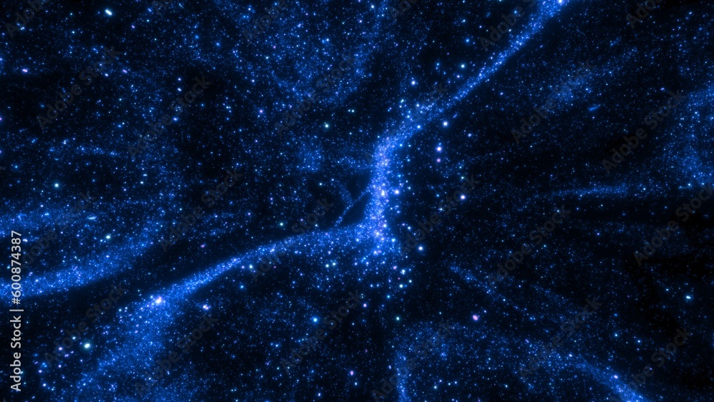 Wall mural blue abstract futuristic sparkling cosmic star dust particle banner background. 3d illustration desi