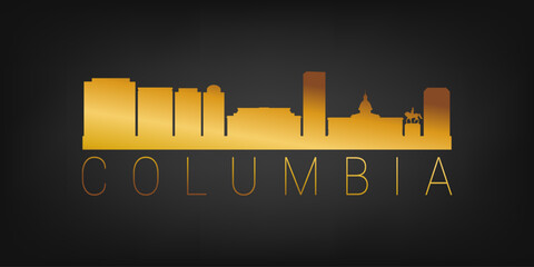 Columbia, SC, USA Gold Skyline City Silhouette Vector. Golden Design Luxury Style Icon Symbols. Travel and Tourism Famous Buildings. - obrazy, fototapety, plakaty