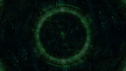 Futuristic Green and Black Artificial Intelligence Dashboard Design Background. Concept 3D illustration for abstract geometric dark cyber HUD backplates or digital festival event and vj backdrop.