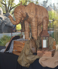 Wicker Elephant Statue with Lantern 