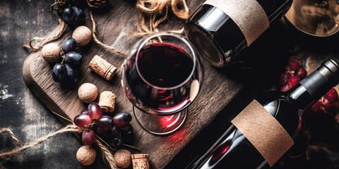 A dark rustic background was used to compose a wine - generative ai.