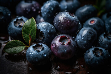Fresh ripe blueberry fruits, local market produce. Close up view. Generative AI