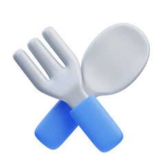 3d render illustration of spoon and fork icon, Home ware themed, household items