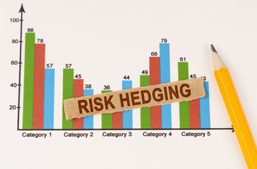 Fototapeta premium On the business chart lies a pencil and a strip of paper with the inscription - RISK HEDGING
