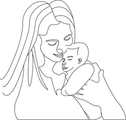 colouring page mother and daughter line art vector for mothers day