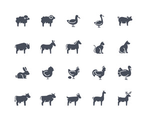 Domestic animals icons black set