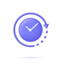 3D Clock icon. 24 hours. Passage of time. Time-keeping and measurement of time.