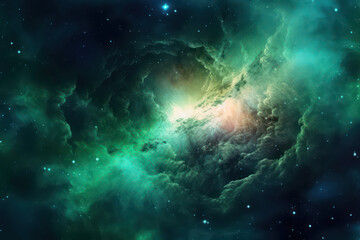 Fototapeta na wymiar lights of space green galaxy nebula