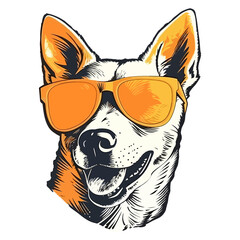 Illustration of happy smiling dog in glasses, t-shirt design, cartoon style