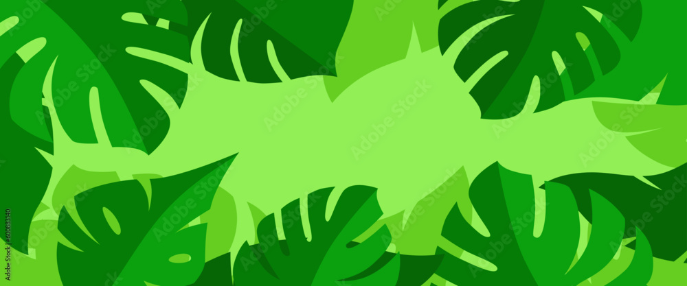Poster Vector horizontal abstract background with copy space for text, abstract cover header with plants and leaves, bright vibrant banner, poster, graphic design template, hippie and groovy summer poster