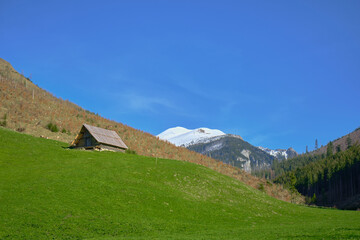 Panorama of snowy Tatra mountains in spring, south Poland
