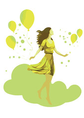 girl with balloons, vector image
