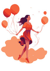girl with balloons, vector image