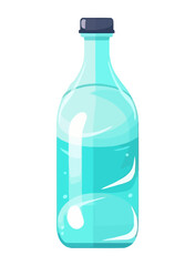 Transparent plastic bottle with blue purified water