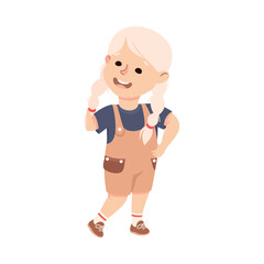 Happy blonde adorable little girl in casual outfit vector illustration