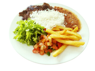 Perspective view of homemade Traditional Brazilian meal named prato feito