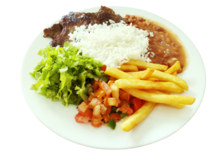 Perspective view of homemade Traditional Brazilian meal named prato feito