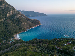 Kabak Bay Drone Photo, Aegean Sea Fethiye, Mugla Turkey.