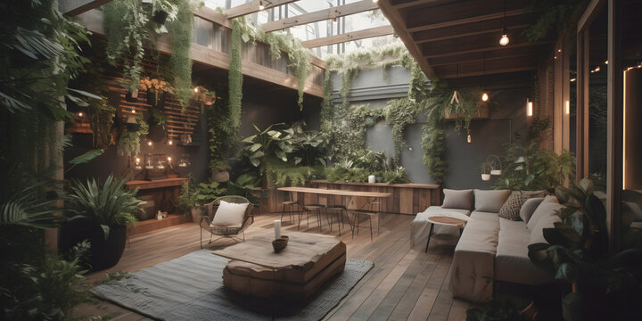 interior of a hotel greeny sustainable concept