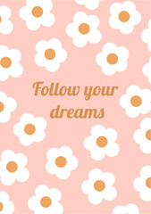 Daisy flowers simple posters on the pink isolated background.