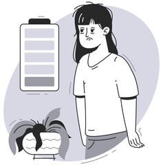 Tired Woman With Low Energy Illustration
