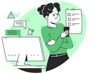 Woman work efficiency Procrastinating Illustration